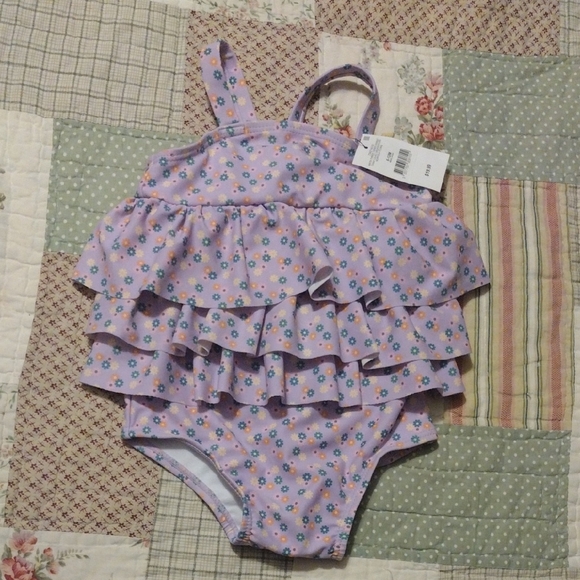 Nikita Other - Charming Lilac Kids Swim One Piece with Floral Ruffles